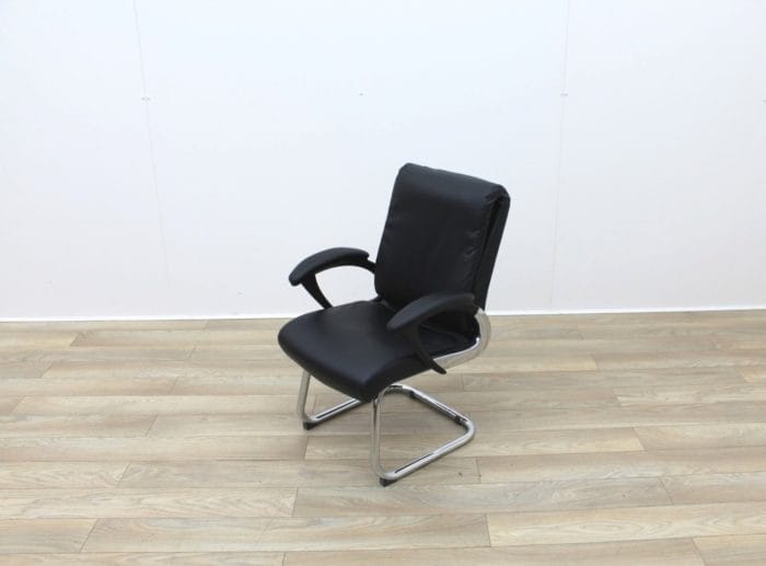 Black Faux Leather Meeting Chairs With Folding Back