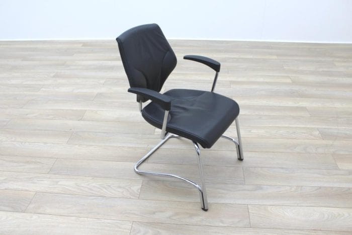 Giroflex 16 Series Black Leather Cantilever Office Meeting Chairs