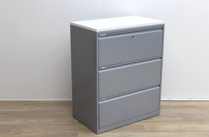 Side grey metal filing cabinets finish with wood top